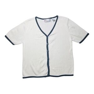 Milano Design Group White Short Sleeve‎ Cardigan V-Neck Contrast Trim Small